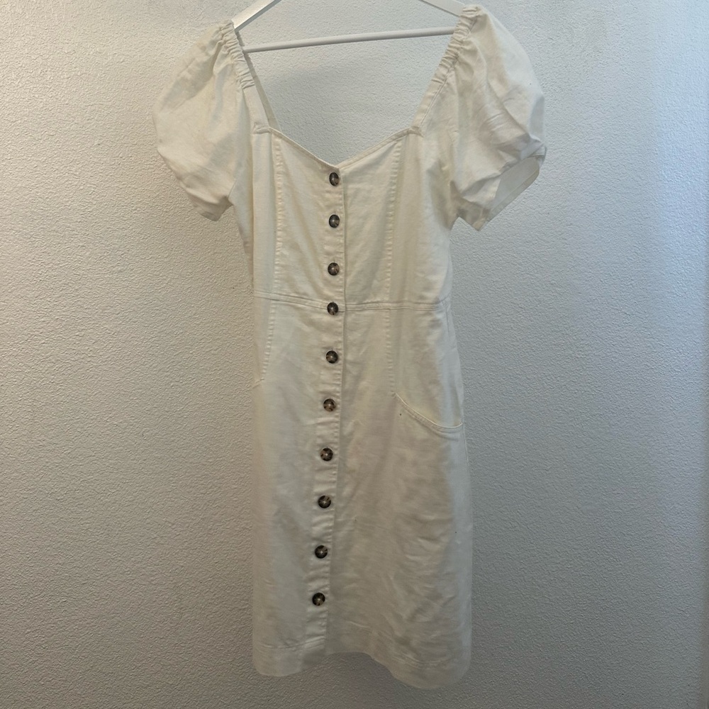 Madewell White Linen Cotton Mini Button Dress